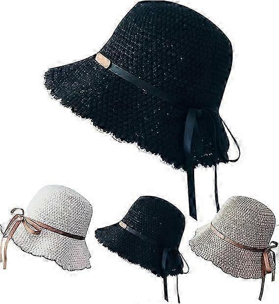 Solhatter for kvinner, bredbremmet sommerhatt for kvinner, sammenleggbar reisehatt i strå