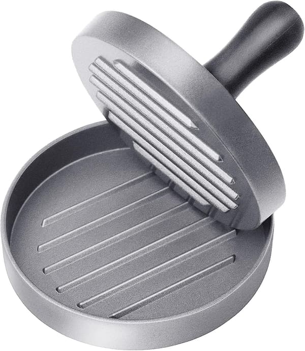 Burgerpresse i rustfrit stål af fødevarekvalitet, non-stick hamburgerpresse (1 stk, grå)