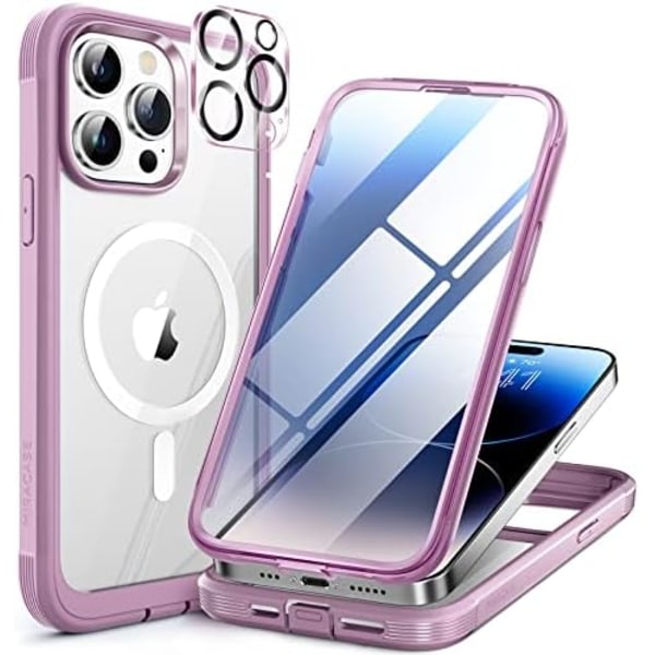 Miracase Glass Series Designad för iPhone 14 Pro Max Case 6,7 tum, [2023 Upgrade] Bumper Case med inbyggd 9H härdat glas Scr Mag-Impatiens Pink