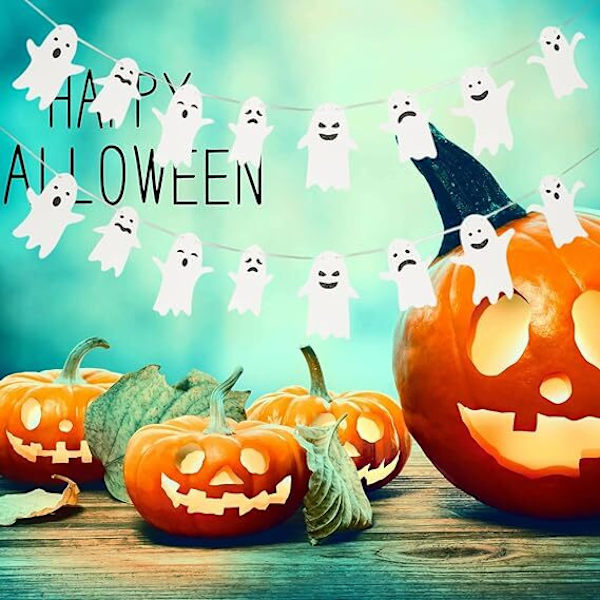 2 kpl Halloween-bannerilippukoriste, luuranko-kummitusriippukoriste white white