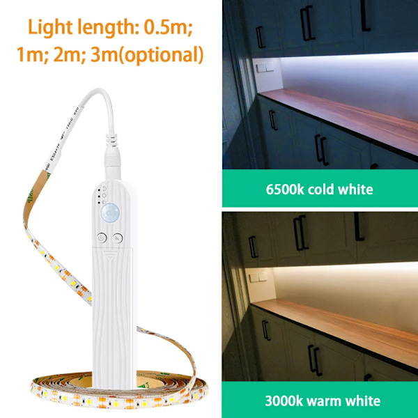 Dæmpbar LED-lampe med PIR-bevægelsessensor 1m 60LED-replampe til TV-computer Skrivebordsbaggrund Hjem Køkken Dekorativ belysning Hvid