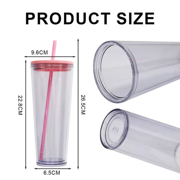 750ml dubbellagers plastmugg, genomskinlig dryckesmugg med lock pink