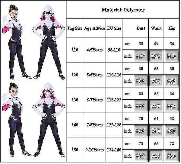 4-10 år Barn Flickor Spider Gwen Med Mask Cosplay Jumpsuit Kostym 5-6 Years