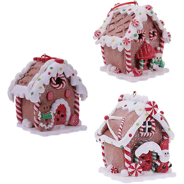3st julupplyst pepparkakshus prydnad miniatyr