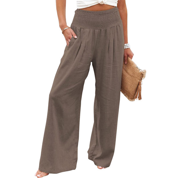 Dame sommerbukser Lommer løse Casual Wide ben Coffee L