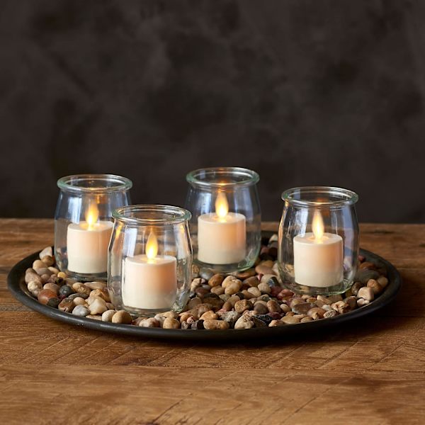 Moving Flame LED Flameless värmeljus (1,4" x 2") Fjärrkontroll redo Batteridriven Plast LED Flameless värmeljus - Slät Matt - Pearl Ivory (4-pack)