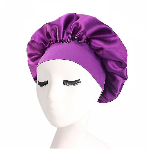 Kvinnor Satin Solid Sovhatt Cap Hårvårdsmössa Nattmössa För Kvinnor Män Unisex cap Flerfärgad Mörklila
