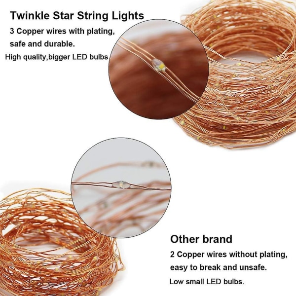 100 Led 32,8-fots Fairy Copper String Lights USB -drivna, dimbara kontroll Star String Lights Inomhus och utomhus sovrum Vägg Terrass Hembelysning De