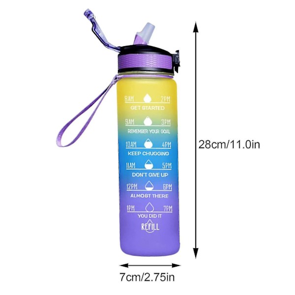 1000 ml gratis motiverande sportkanna med tidsmarkör Fitness Gradient färgmugg Frostad vattenflaska utomhus Style 9