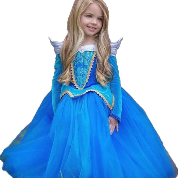 Tornerose Ballkjole for jenter Halloween Party blue 3-4Years