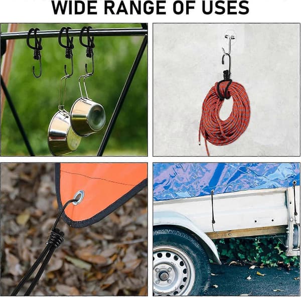16 Stykker Bungee-spændere med kroge, Teltspænderkrog, Campingteltkrog Gummispændingsrem, til Camping, Presenninger, Markiser, Telte