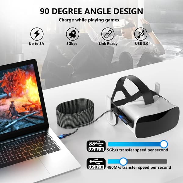 #5M Link Kabel Kompatibel med Oculus Quest 2 Link Kabel, Lang USB 3.0 t#