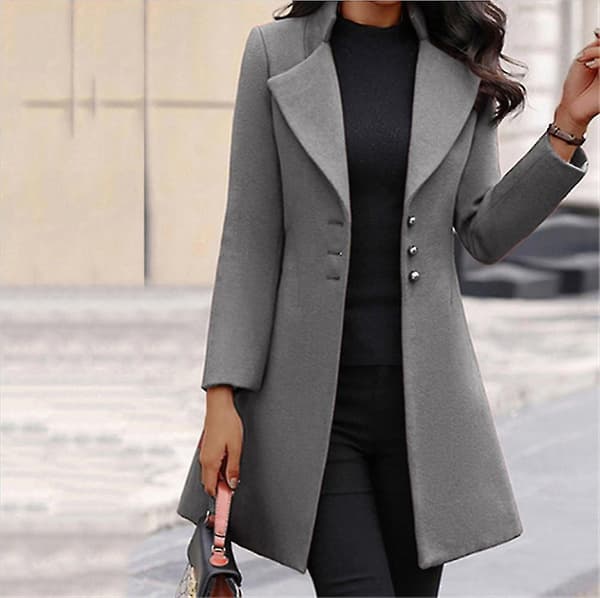 Pea Coats til kvinder Knaplukning Overfrakke med hakket revers til formelt arbejde Black 2XL