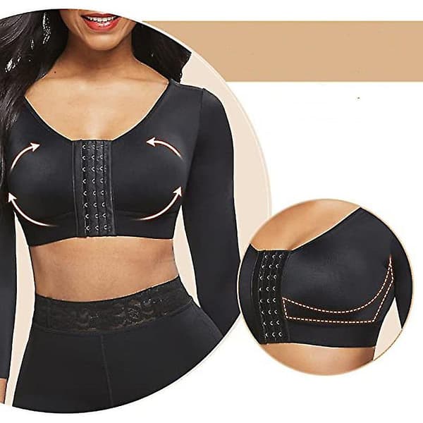 Shapewear for kvinner 3/4-erm Arm Shaper Frontlukking Kompresjons-BH Post Surgery Posture Corrector undertøy BLACK L