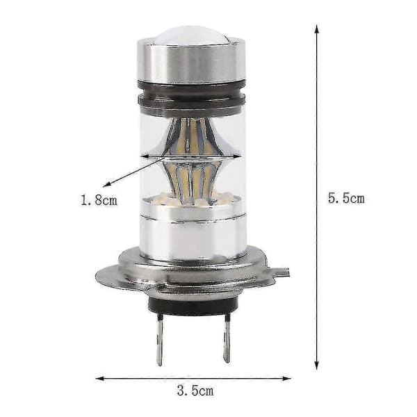 2 stk H7 6000k 100w LED 20-smd Projektor Tåkelys Kjørelys DRL Lyspærer HID