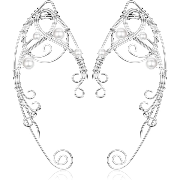 Elf Ear Cuffs Handgjorda Clip-on örhängen Handcrafted Hollowed Leaf Pearl