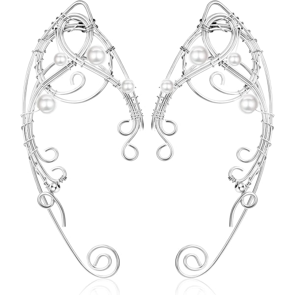 Elf Ear Cuffs Håndlavede Clip-on øreringe Håndlavet Udhulet Blad Perle