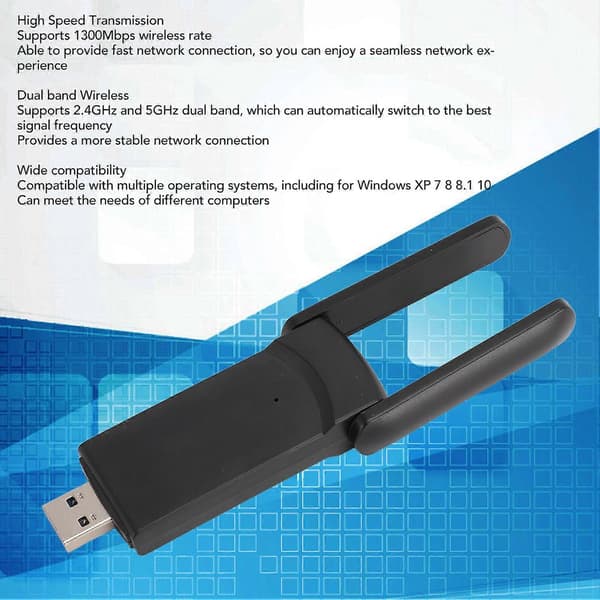USB Trådløs Netværksadapter Professionel 1300Mbps Højhastighedsnetværk BT4.2 WiFi Netværksadapter til Computer