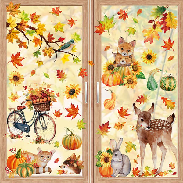 Høstvindusdekor-klistremerker - Tegneseriedyr, Thanksgiving Hallow