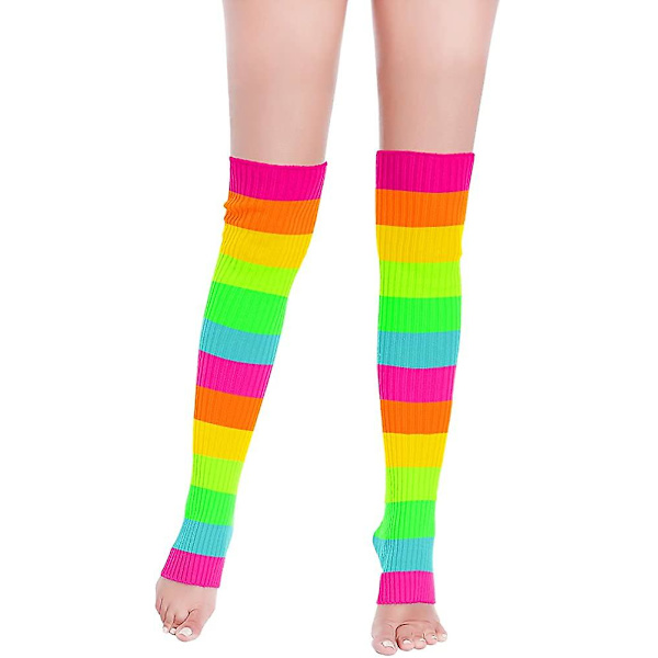 Lange benvarmere, V28 Damer Herrer 80'er fest Ribstrikket Dansesport Rainbow