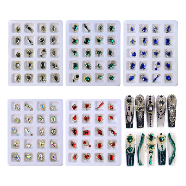 20st 3D Legering Nail Art Hantverk Strass Berlocker Glänsande platt rygg Nagel Kristall Gems Set Manikyr Nailsmycken Diamanter 1