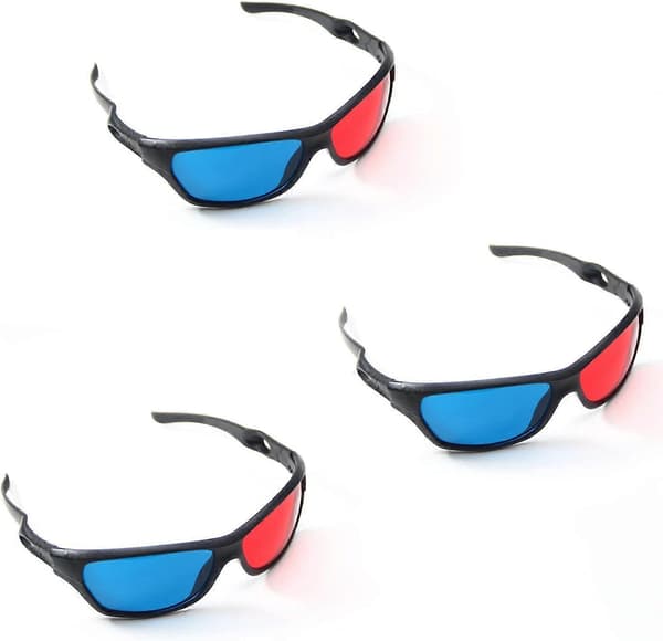 3-pack röd-blå 3D-glasögon plastram svart hartslins 3D-filmspel – extra uppgradering enkel stil
