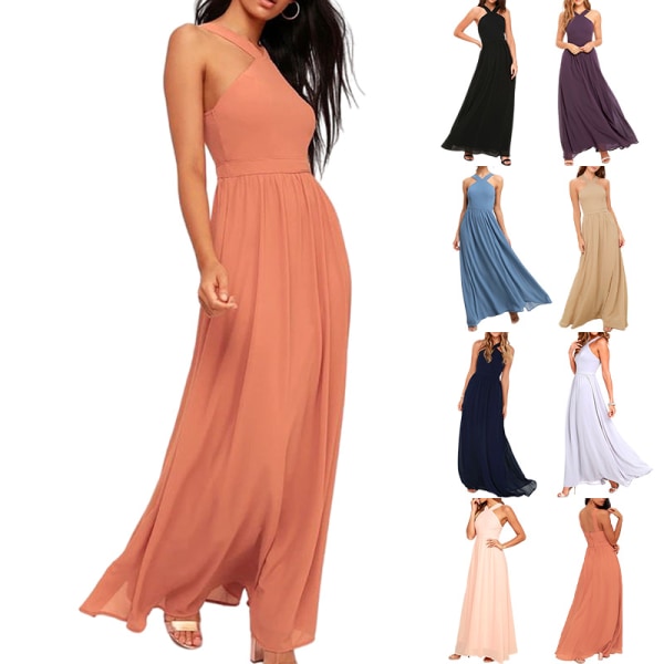 Damekjole Cross Halter Off Shoulder Brudepigekjole Lang Maxi White XL