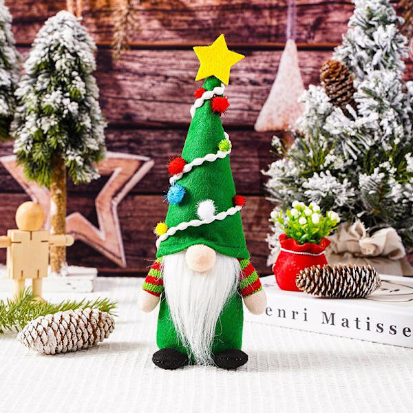 Kääpiönuken ainutlaatuinen hatun muotoilu koristaa pehmeää joulukoristefestivaalia green
