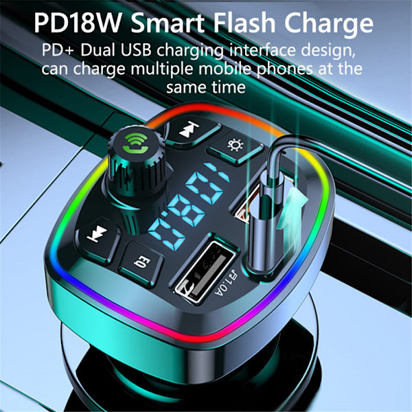 Bluetooth 5.0 FM-sender MP3-afspiller PD18W Adapter til bil