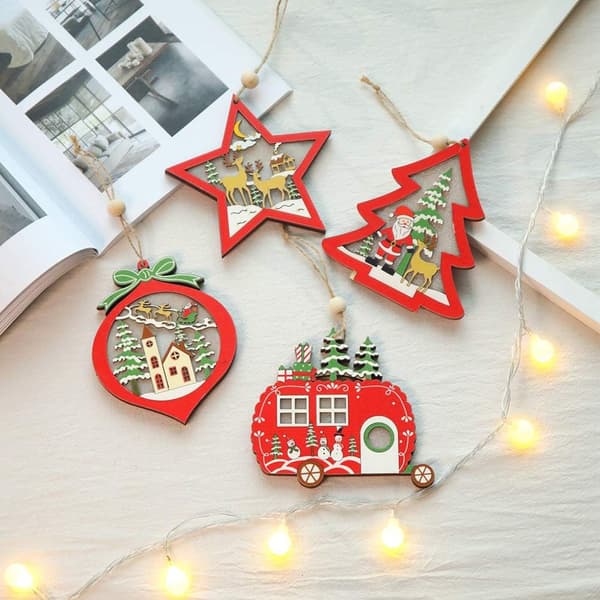 4 stykker juleheng i tre DIY treheng jul