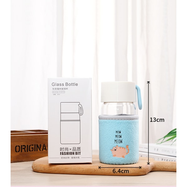 250ML glaskopp, Creative Cute Water Cup, Studentglas Blue