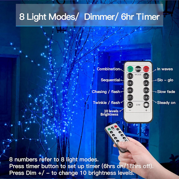 66ft 200 LED utomhusslingor, batteridriven blå sträng