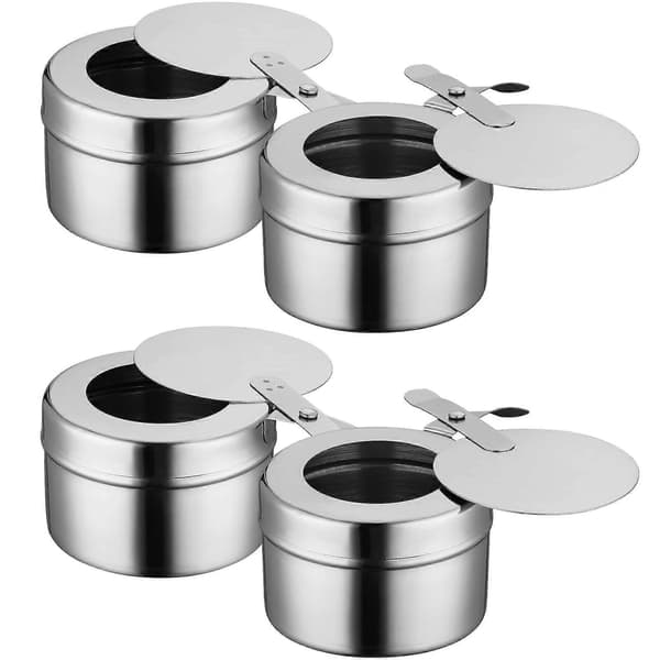 4 stk brenselholdere i rustfritt stål med lokk for chafing dish, hermetisk varme, buffetvarmere og brenselbokser til buffeter og grillfester