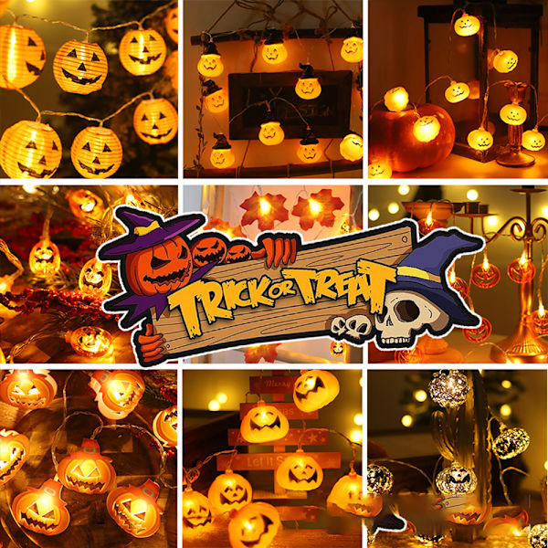 Pumpkin String Lights med fjärrkontroll, höstdekorationsljus 1.5 meters 10 lights