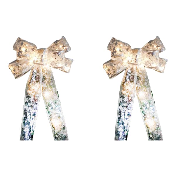 Jul rosetter för julgran krans presentdekoration Printed Bow + Warm Lights