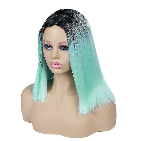 Quick Wig Ombre Parykker Mintgrønn Kort Rett Syntetisk Parykk Midtskill Bob Parykk Varmebestandig Cos
