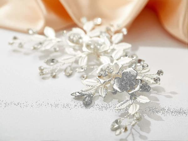 Lys Roségull Bryllupshårklemme Rhinestone Håndlaget Blomsterhårklemme