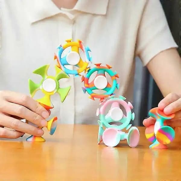 4 st silikon sugkopp pilar Fidget Spinner Leksaker Dekompression Sugleksak ADHD Ångest Stresslindring Sensoriska Fidget Leksaker för Autistiska Barn Vuxna
