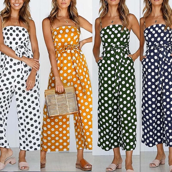 Kvinnors Strappy Holiday Playsuit Dam Jumpsuit Beach Dot Printed Bred Ben För Sommar Nytt Green L