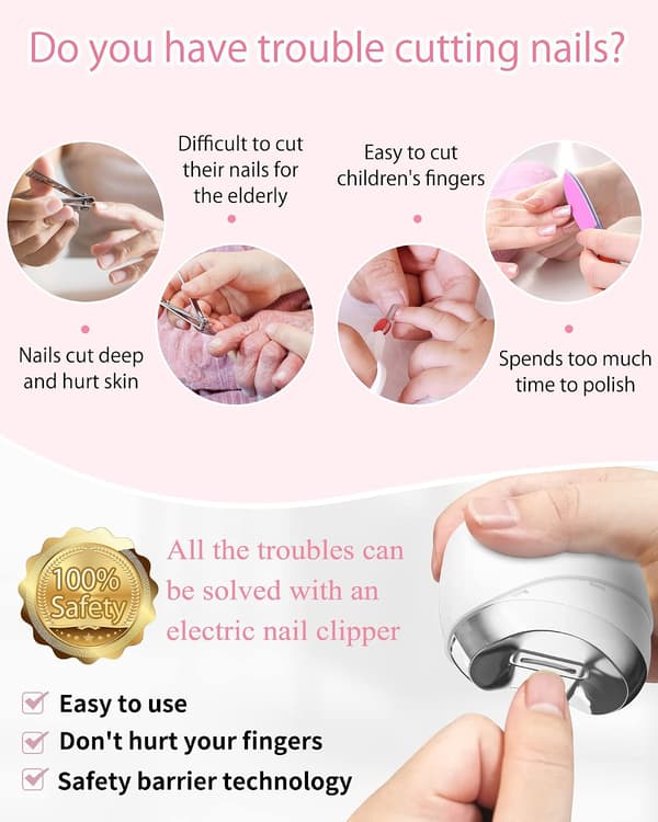 Elektrisk nagelklippare med nagelfil, säkerhetsuppgraderad automatisk