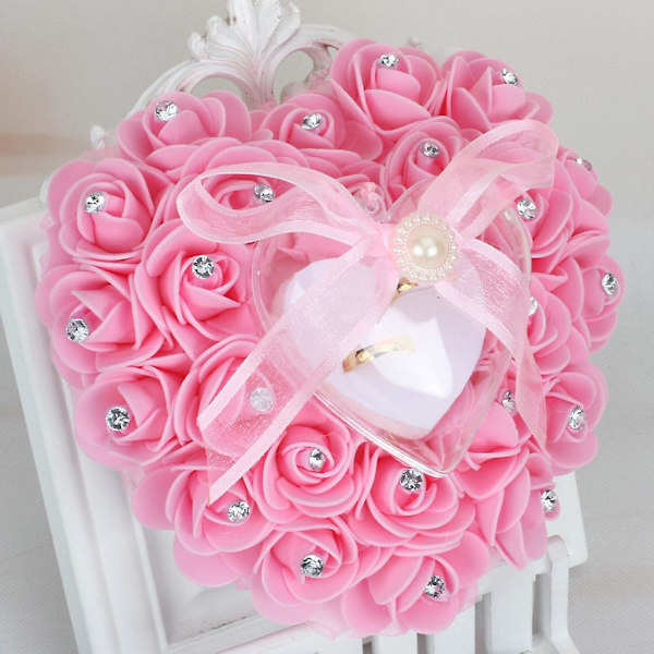 Ring Pude Blonde Krystal Rose Bryllupshjerte Ringboks Ringholder Ring Holder