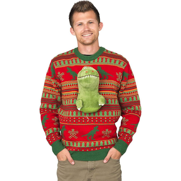 Jultröjor Dam Herr Jultröjor Vinterstickat Ren Xmas Jumper Snowflake Jumper Slogan Jumpers（L Dinosaur）
