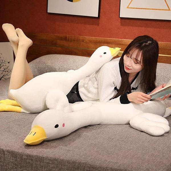 White Goose Plyschleksak - Plyschleksak Mjuk Söt Utseende Stor Vit Gåsstoppad docka Slängkudde Födelsedagspresent till tjejer Vit 50cm
