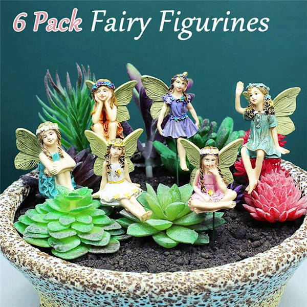 6 stk. Mini Feer Figurer Have Udendørs Dekoration