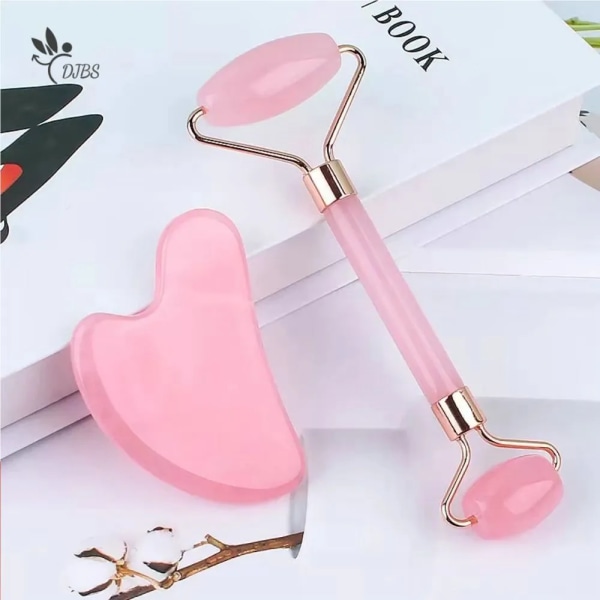 Rosa Gua Sha Tools Massager För Ansikt Hudvård Roller Set green
