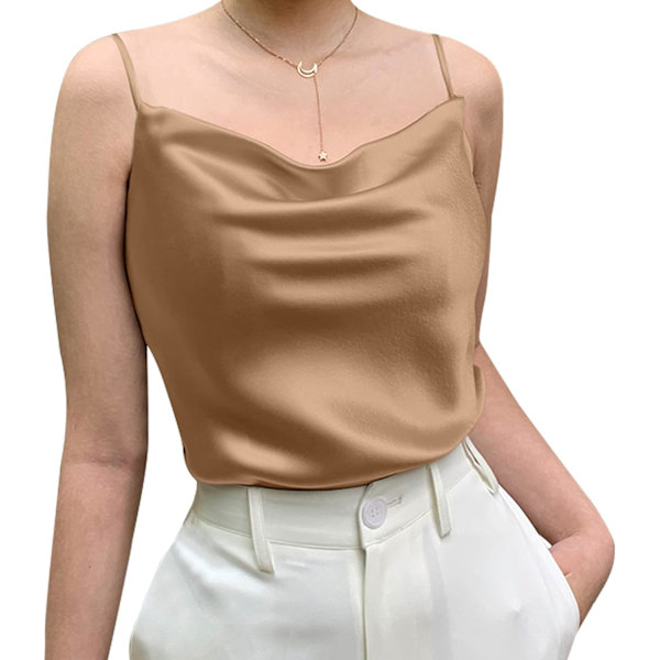 Basic dame linne dame V-hals camisole Silkeaktig løs ermeløs