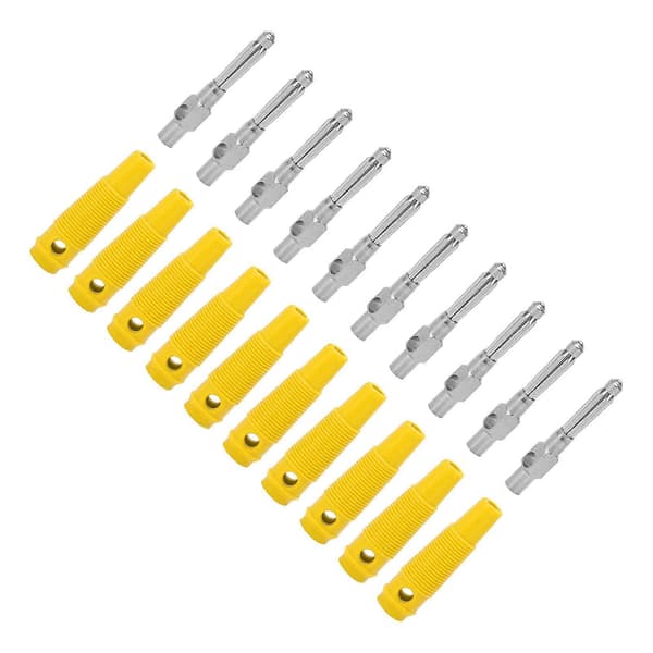 10 stk. 4 mm 7-benet bananstik kobber 1000V 32A stabelbare hanstik med blød kappe skruestrammer gul