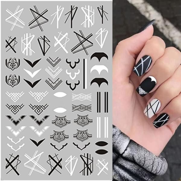10 ark Svart Vit Geometriska Nail Art Stickers Dekaler 3D