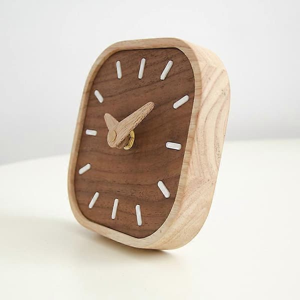 Sort valnød massivt træ lille bordur nordisk stil ur, 13,4*13,4CM