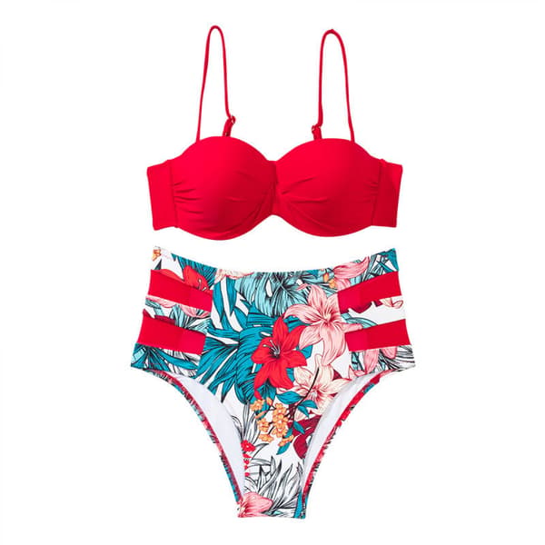 Kvinnors print Knot Bikini Set Tvådelad Baddräkt，XS
